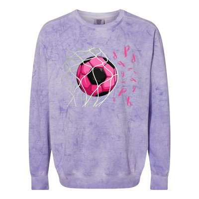 Soccer Ball In Goal Pink Ribbons Breast Cancer Awareness Day Colorblast Crewneck Sweatshirt