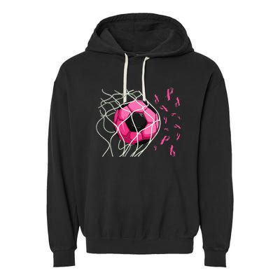 Soccer Ball In Goal Pink Ribbons Breast Cancer Awareness Day Garment-Dyed Fleece Hoodie