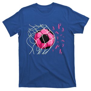 Soccer Ball In Goal Pink Ribbons Breast Cancer Awareness Day T-Shirt