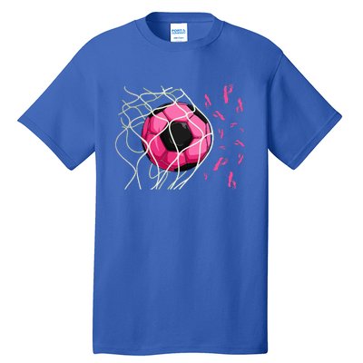 Soccer Ball In Goal Pink Ribbons Breast Cancer Awareness Day Tall T-Shirt