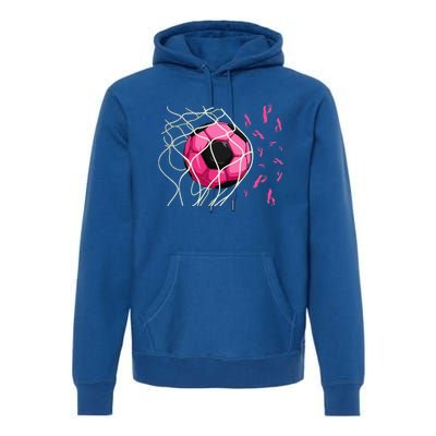 Soccer Ball In Goal Pink Ribbons Breast Cancer Awareness Day Premium Hoodie