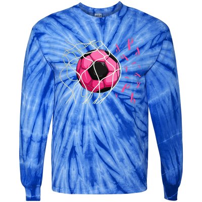 Soccer Ball In Goal Pink Ribbons Breast Cancer Awareness Day Tie-Dye Long Sleeve Shirt