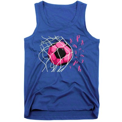 Soccer Ball In Goal Pink Ribbons Breast Cancer Awareness Day Tank Top