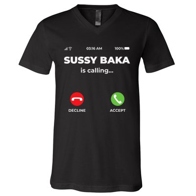 Sussy Baka Is Calling Funny Phone Meme V-Neck T-Shirt