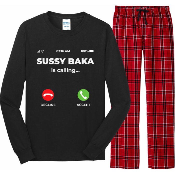 Sussy Baka Is Calling Funny Phone Meme Long Sleeve Pajama Set