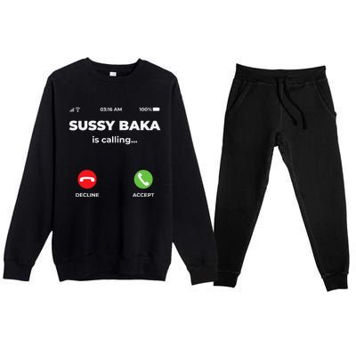 Sussy Baka Is Calling Funny Phone Meme Premium Crewneck Sweatsuit Set