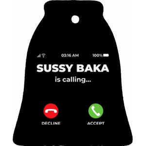 Sussy Baka Is Calling Funny Phone Meme Ceramic Bell Ornament