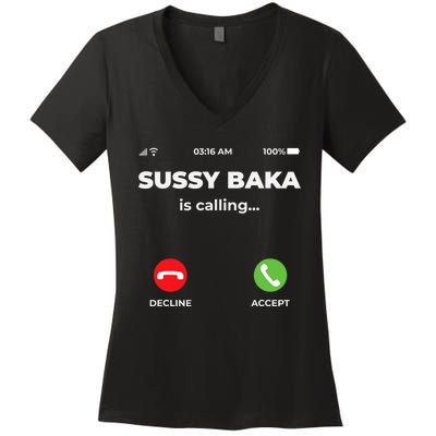 Sussy Baka Is Calling Funny Phone Meme Women's V-Neck T-Shirt