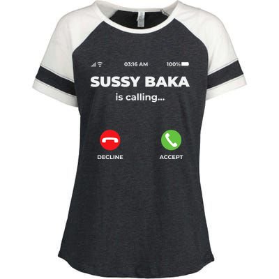 Sussy Baka Is Calling Funny Phone Meme Enza Ladies Jersey Colorblock Tee