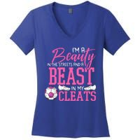 Soccer Beauty In The Street Beast In My Cleats Gift Women's V-Neck T-Shirt