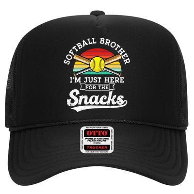 Softball Brother Im Just Here For The Snacks Retro Softball High Crown Mesh Back Trucker Hat