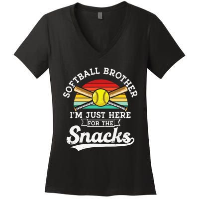 Softball Brother Im Just Here For The Snacks Retro Softball Women's V-Neck T-Shirt