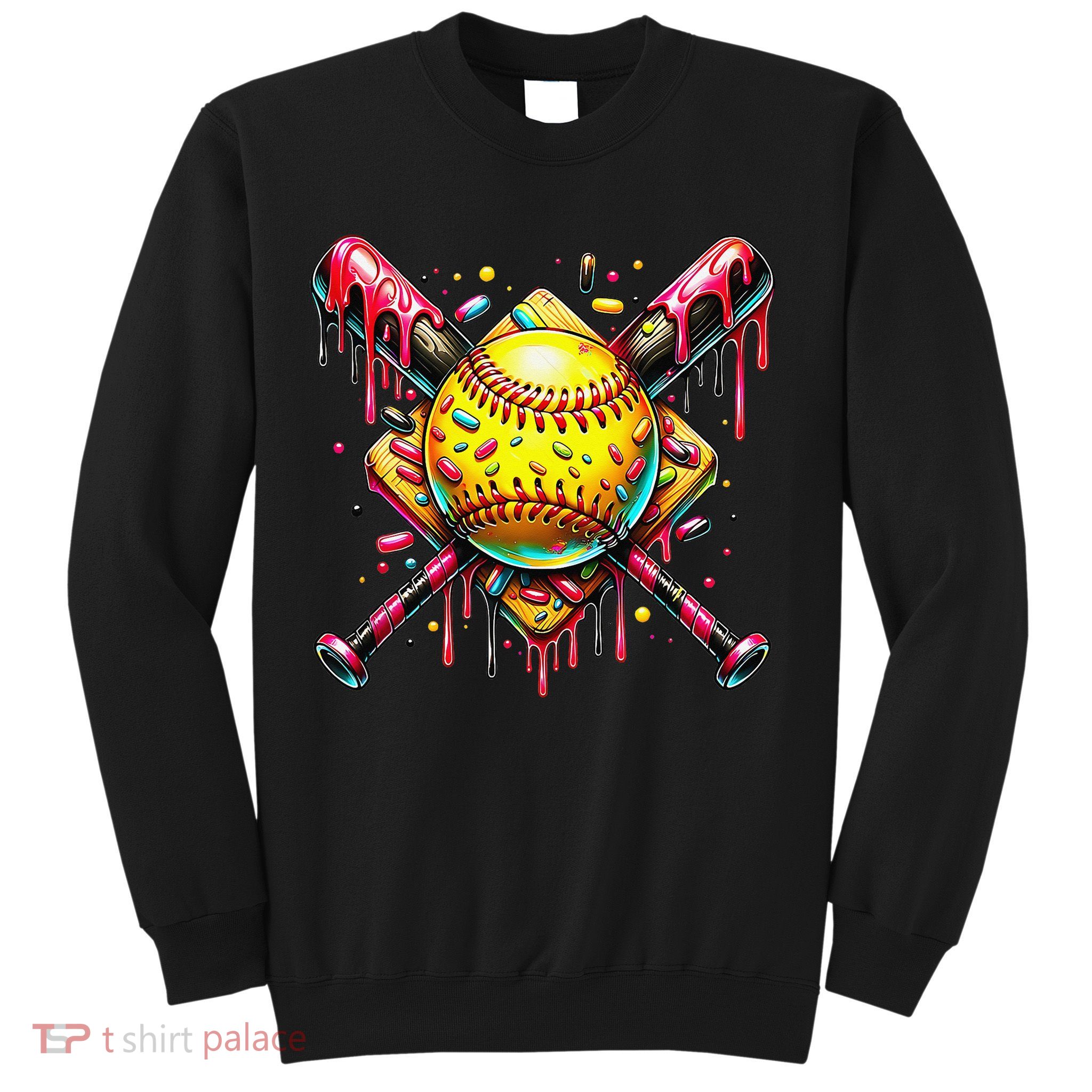 Softball Bat Ice Cream Dripping Baseball Home Plate Drip Sweatshirt
