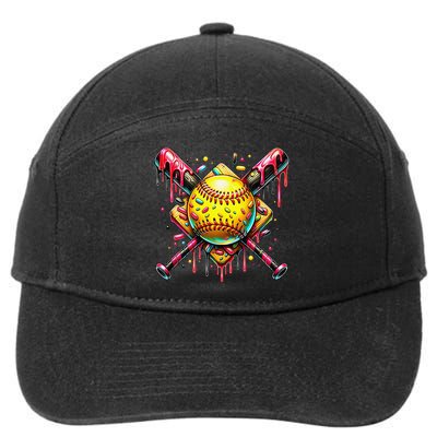 Softball Bat Ice Cream Dripping Baseball Home Plate Drip 7-Panel Snapback Hat