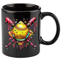 Softball Bat Ice Cream Dripping Baseball Home Plate Drip 11oz C Handle Ceramic Mug