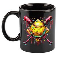 Softball Bat Ice Cream Dripping Baseball Home Plate Drip 11oz C Handle Ceramic Mug