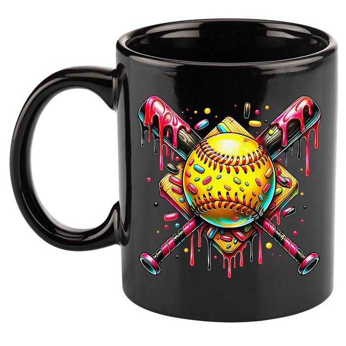 Softball Bat Ice Cream Dripping Baseball Home Plate Drip 11oz C Handle Ceramic Mug
