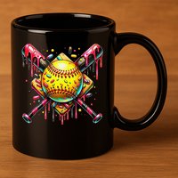 Softball Bat Ice Cream Dripping Baseball Home Plate Drip 11oz C Handle Ceramic Mug