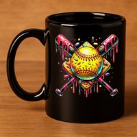 Softball Bat Ice Cream Dripping Baseball Home Plate Drip 11oz C Handle Ceramic Mug