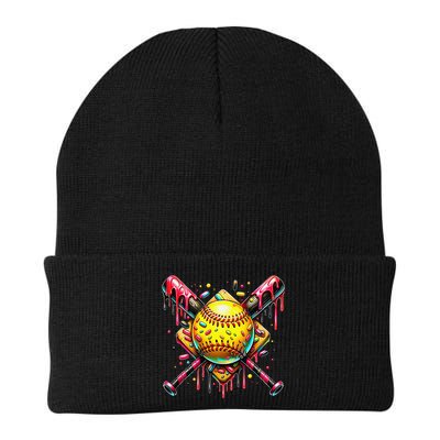 Softball Bat Ice Cream Dripping Baseball Home Plate Drip Beanie