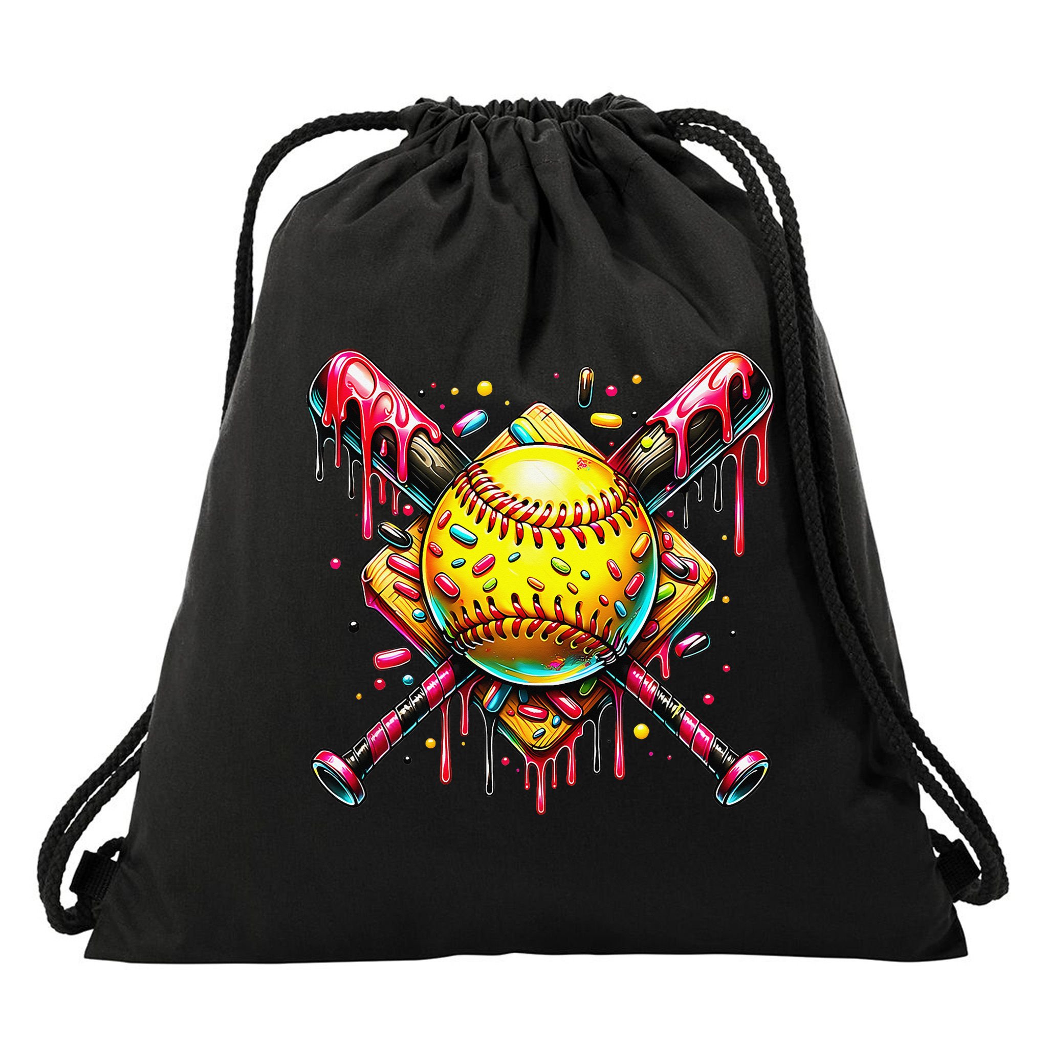 Softball Bat Ice Cream Dripping Baseball Home Plate Drip Drawstring Bag