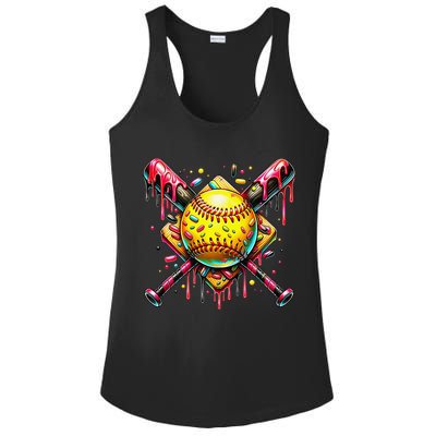 Softball Bat Ice Cream Dripping Baseball Home Plate Drip Ladies PosiCharge Competitor Racerback Tank