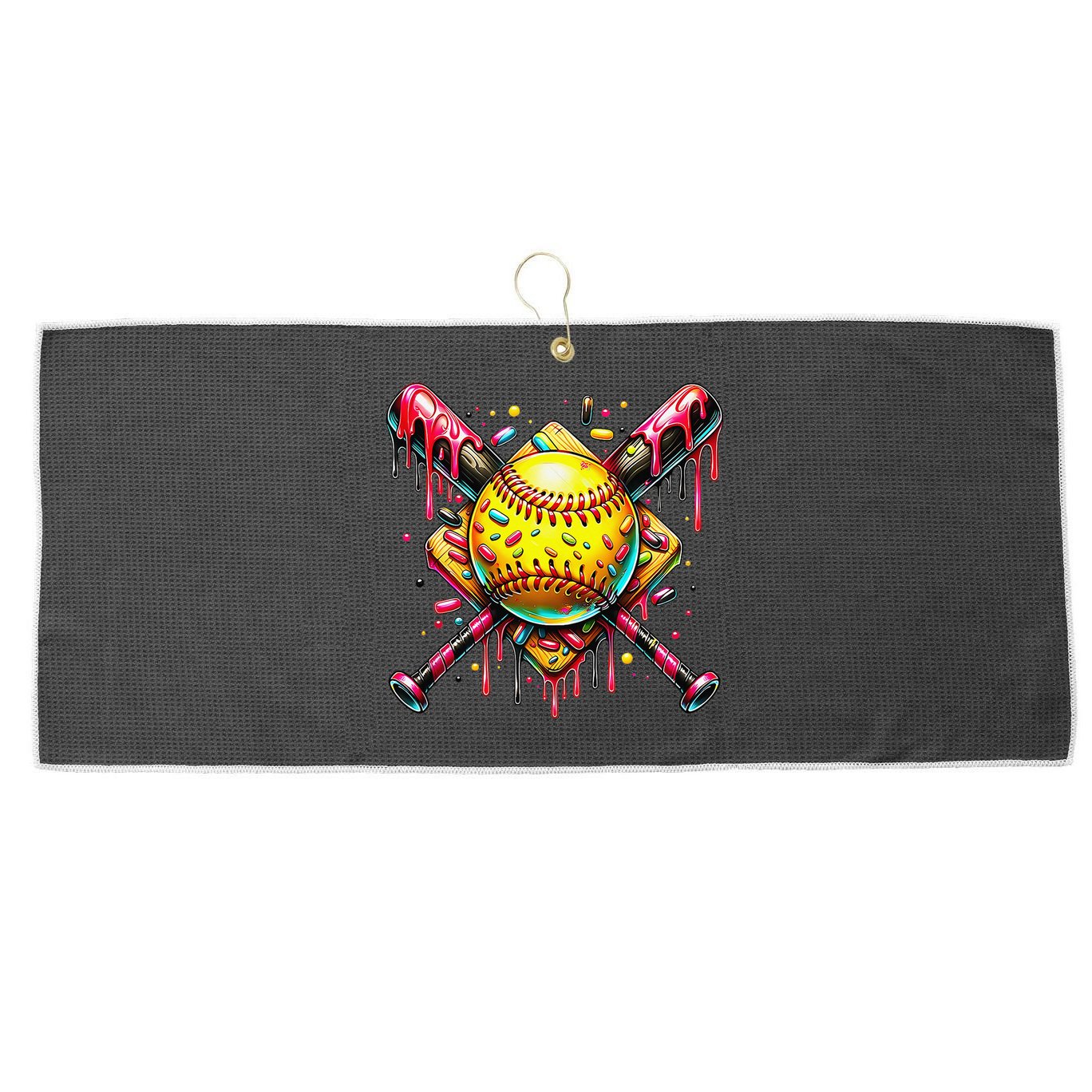 Softball Bat Ice Cream Dripping Baseball Home Plate Drip Large Microfiber Waffle Golf Towel