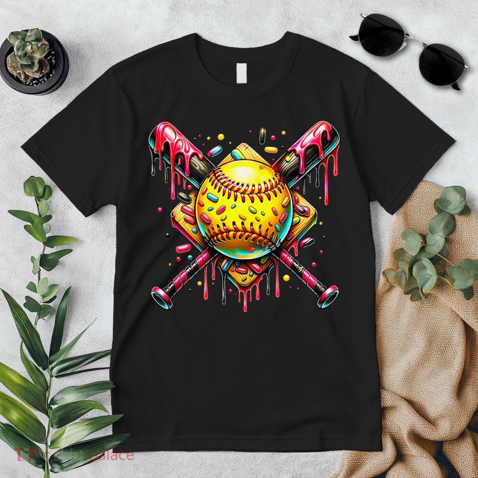 Softball Bat Ice Cream Dripping Baseball Home Plate Drip Premium T-Shirt