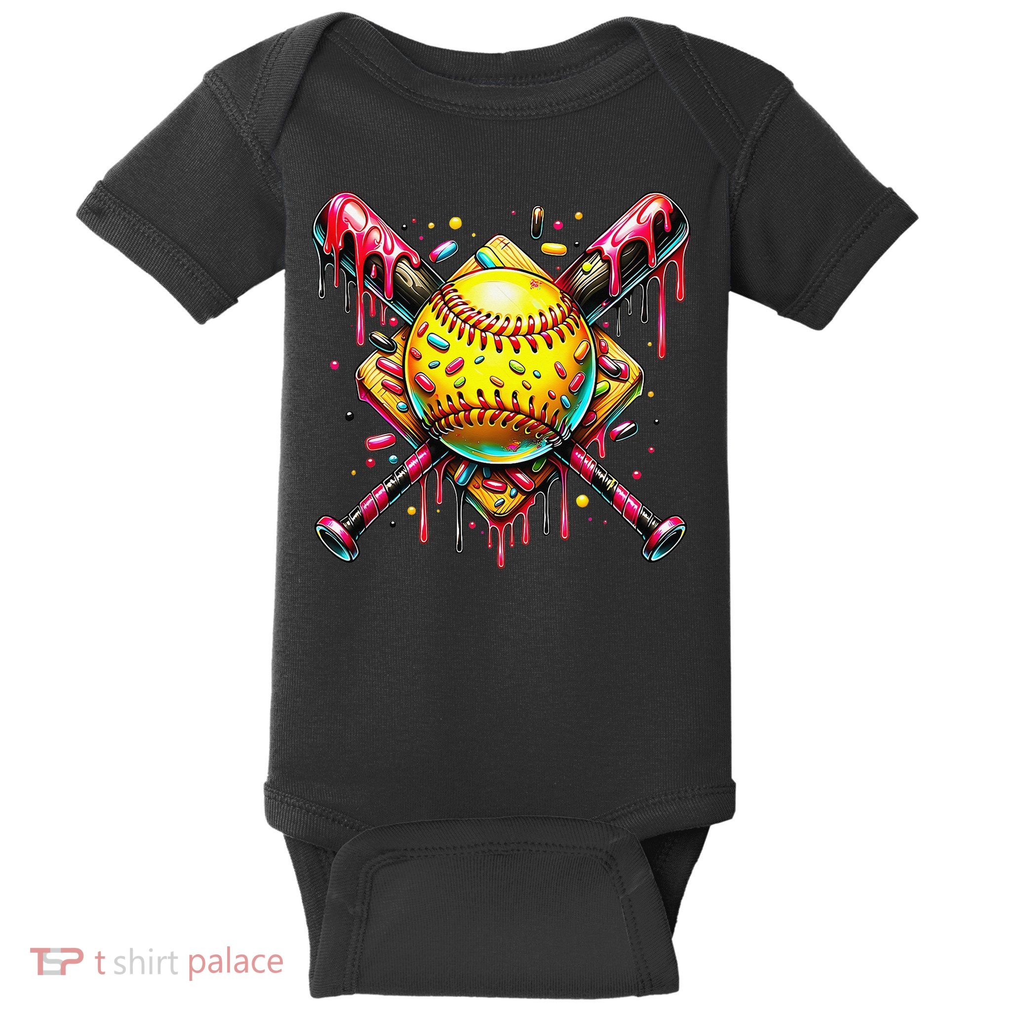 Softball Bat Ice Cream Dripping Baseball Home Plate Drip Baby Bodysuit