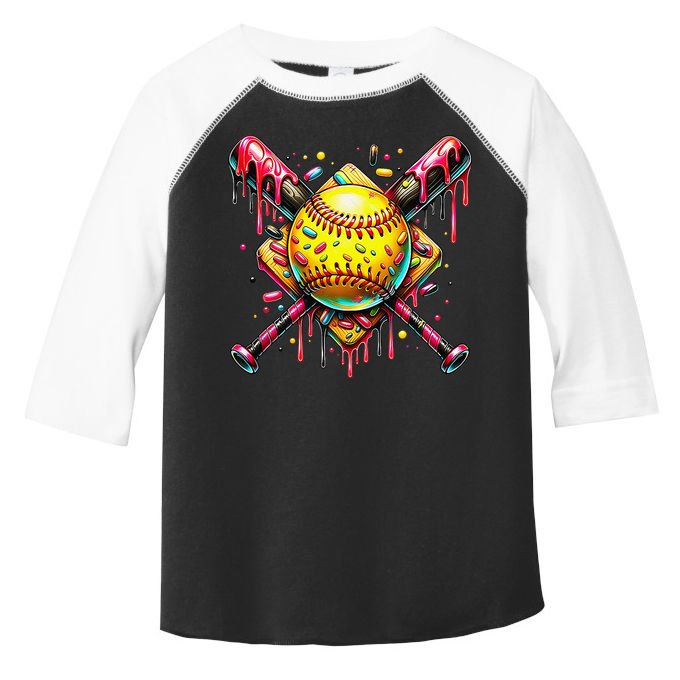 Softball Bat Ice Cream Dripping Baseball Home Plate Drip Toddler Fine Jersey T-Shirt