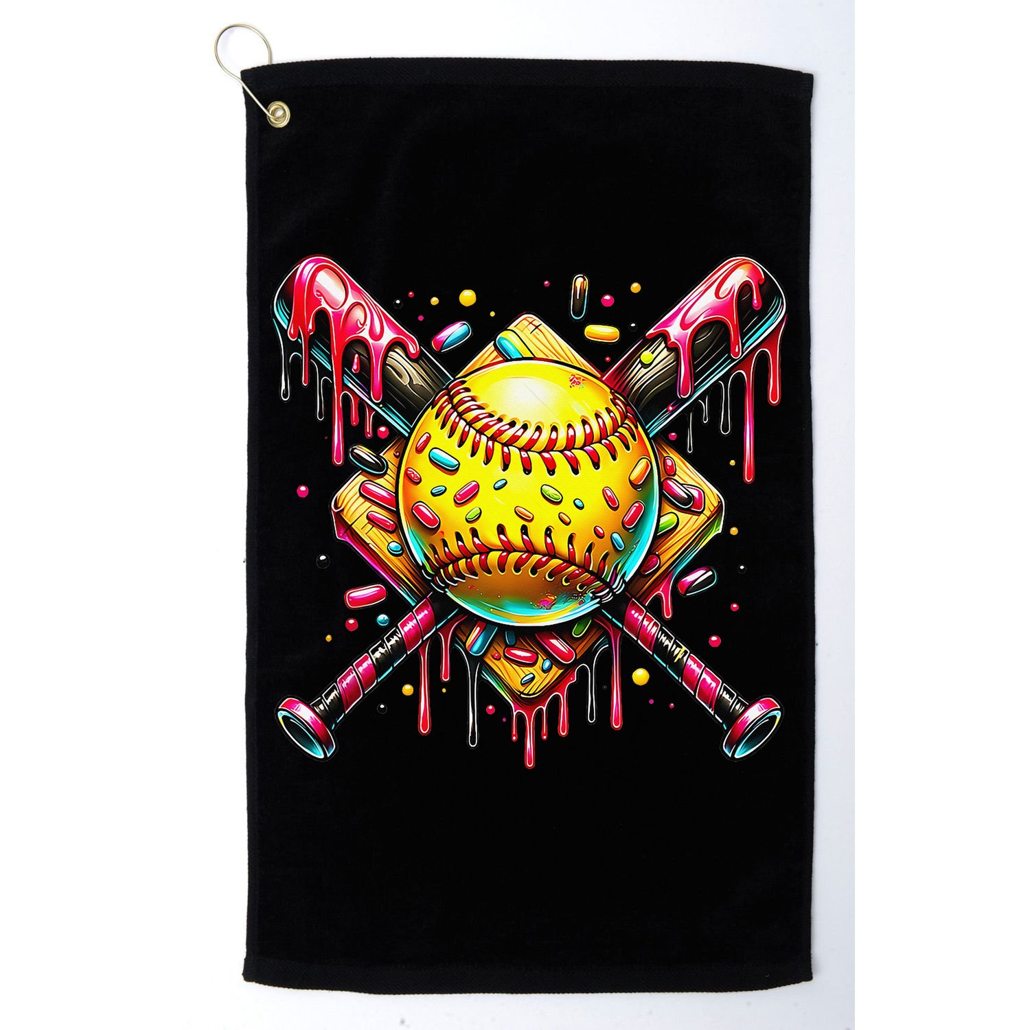 Softball Bat Ice Cream Dripping Baseball Home Plate Drip Golf Towel