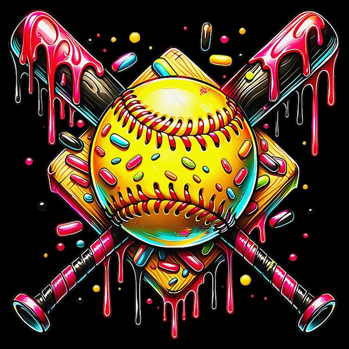 Softball Bat Ice Cream Dripping Baseball Home Plate Drip Women's Crop Top Tee