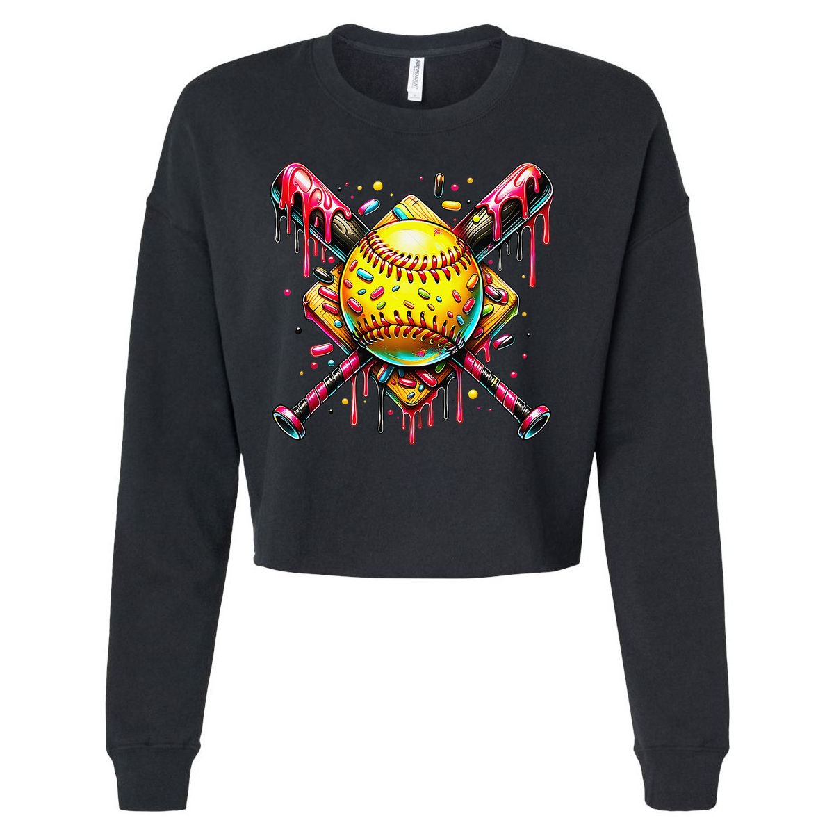 Softball Bat Ice Cream Dripping Baseball Home Plate Drip Cropped Pullover Crew