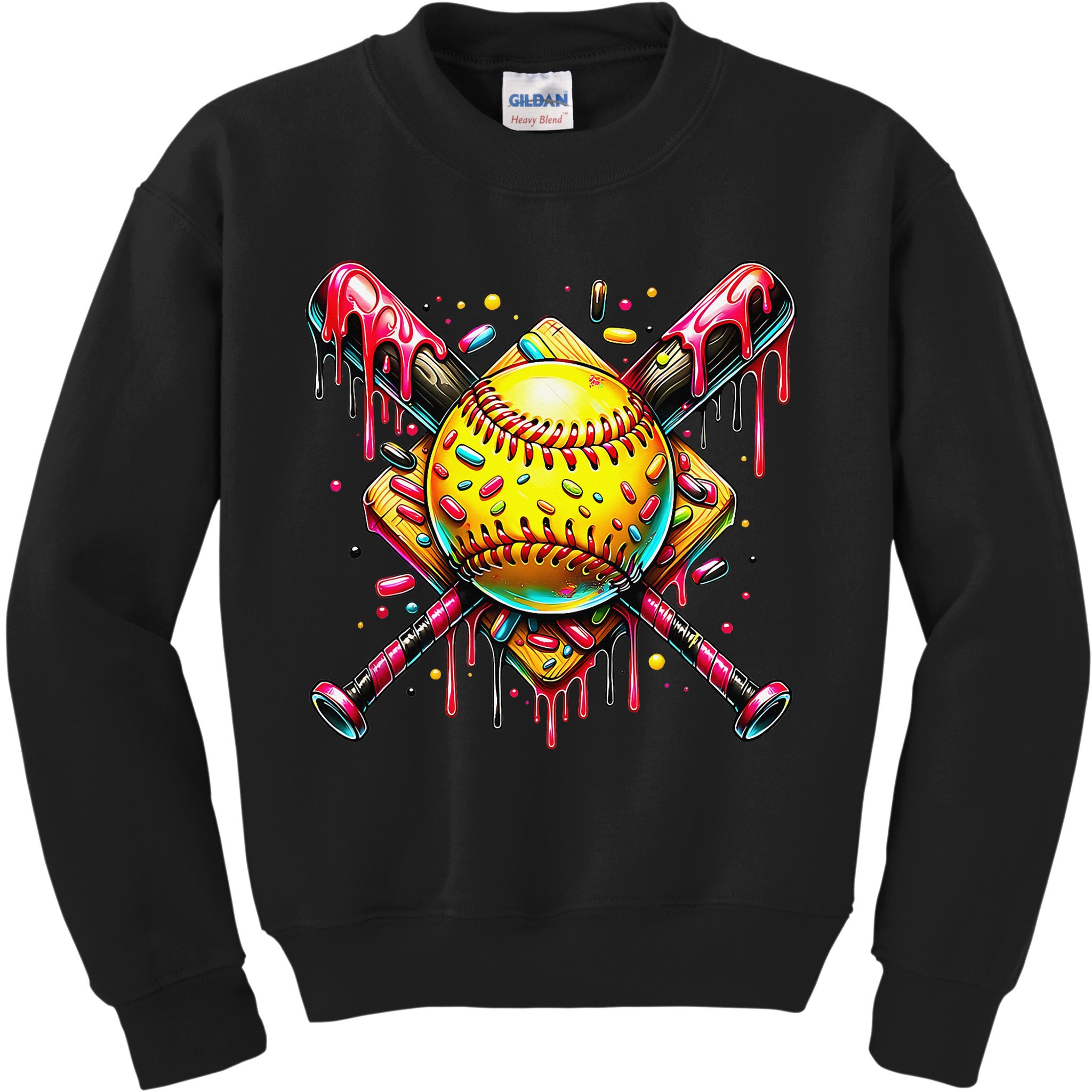 Softball Bat Ice Cream Dripping Baseball Home Plate Drip Kids Sweatshirt
