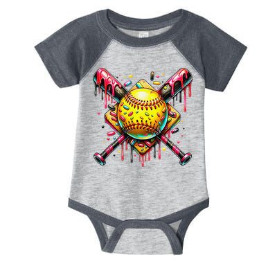 Softball Bat Ice Cream Dripping Baseball Home Plate Drip Infant Baby Jersey Bodysuit