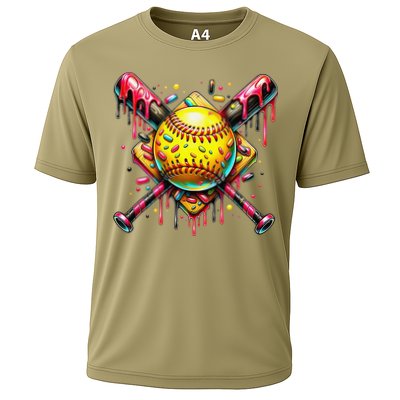 Softball Bat Ice Cream Dripping Baseball Home Plate Drip Performance Shirt
