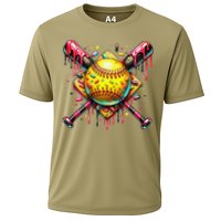 Softball Bat Ice Cream Dripping Baseball Home Plate Drip Cooling Performance Crew T-Shirt