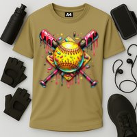 Softball Bat Ice Cream Dripping Baseball Home Plate Drip Cooling Performance Crew T-Shirt