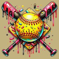 Softball Bat Ice Cream Dripping Baseball Home Plate Drip Cooling Performance Crew T-Shirt