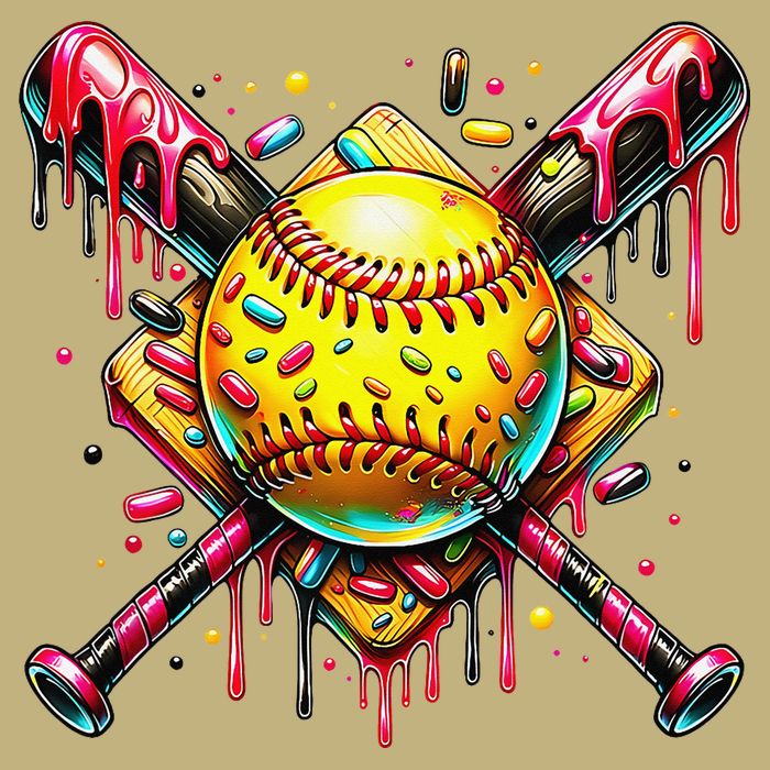 Softball Bat Ice Cream Dripping Baseball Home Plate Drip Cooling Performance Crew T-Shirt