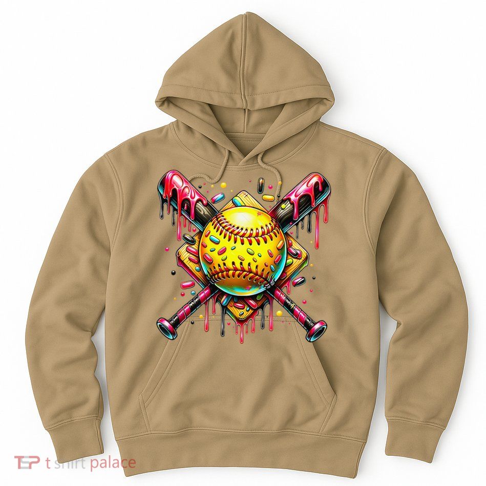 Softball Bat Ice Cream Dripping Baseball Home Plate Drip Hoodie