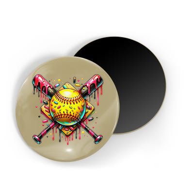 Softball Bat Ice Cream Dripping Baseball Home Plate Drip Magnet