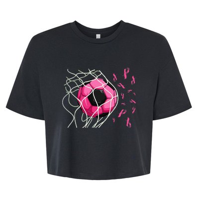 Soccer Ball In Goal Ribbons Breast Cancer Bella+Canvas Jersey Crop Tee