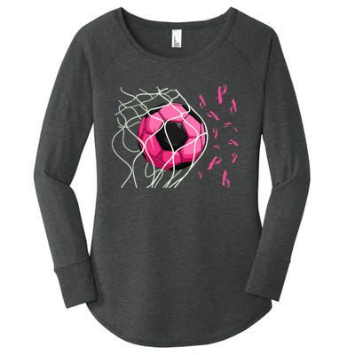 Soccer Ball In Goal Ribbons Breast Cancer Women's Perfect Tri Tunic Long Sleeve Shirt