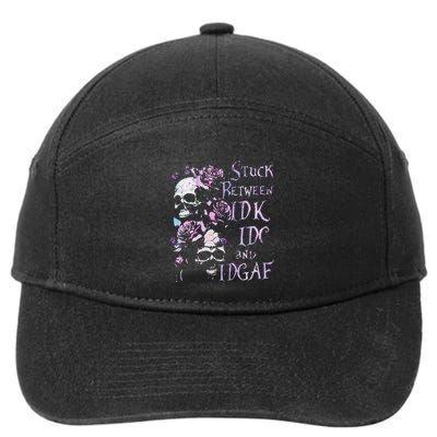 Stuck Between Idk Idc And Idgaf Funny Skull Roses 7-Panel Snapback Hat