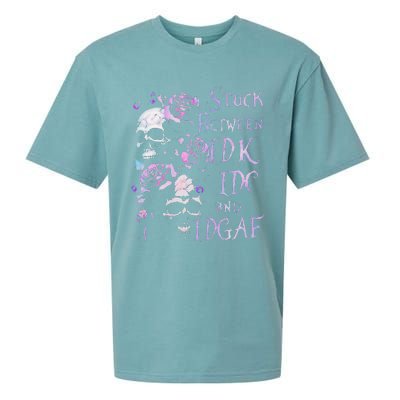 Stuck Between Idk Idc And Idgaf Funny Skull Roses Sueded Cloud Jersey T-Shirt