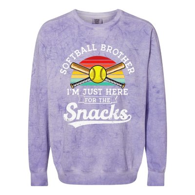 Softball Brother Im Just Here For The Snacks Retro Softball Colorblast Crewneck Sweatshirt