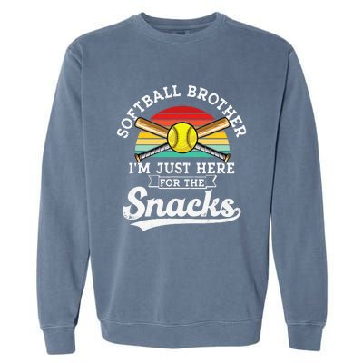 Softball Brother Im Just Here For The Snacks Retro Softball Garment-Dyed Sweatshirt