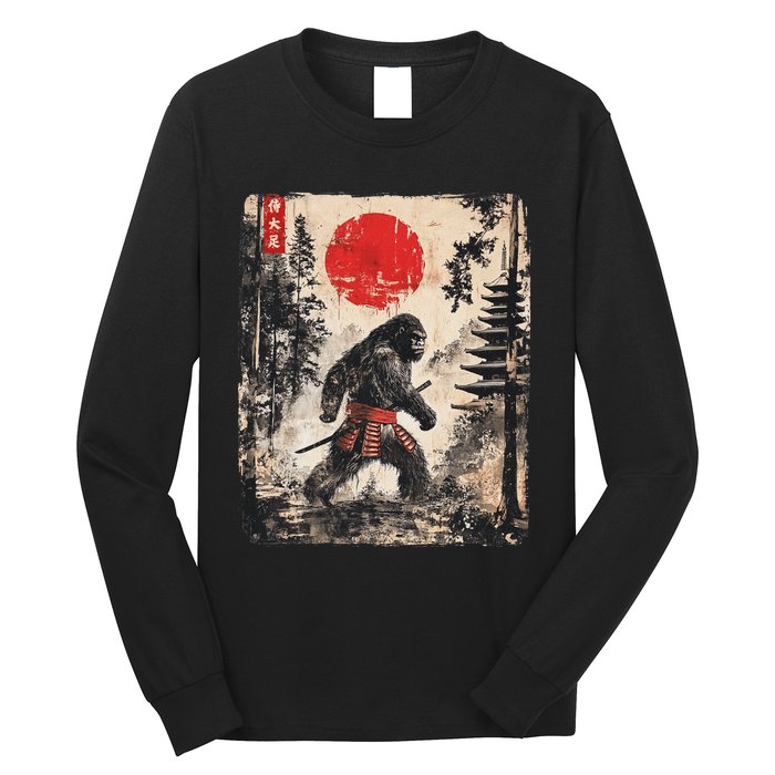 Samurai Bigfoot Japanese Vintage Graphic Ukiyo E Art Long Sleeve Shirt