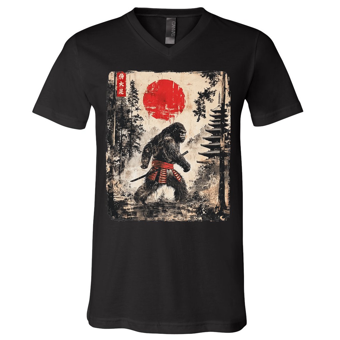 Samurai Bigfoot Japanese Vintage Graphic Ukiyo E Art V-Neck T-Shirt